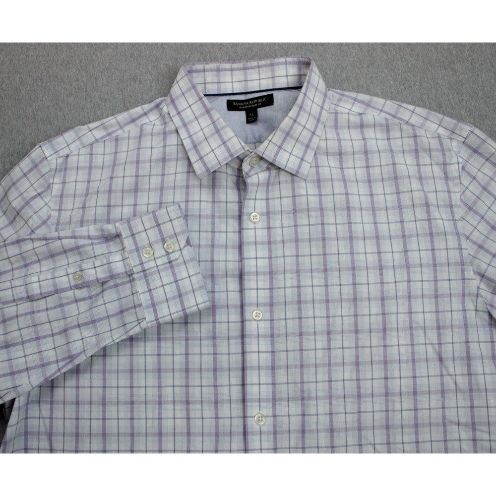 Banana‎ Republic Shirt Mens XL (17-17.5) 100% Cotton Check Non-Iron Slim Fit